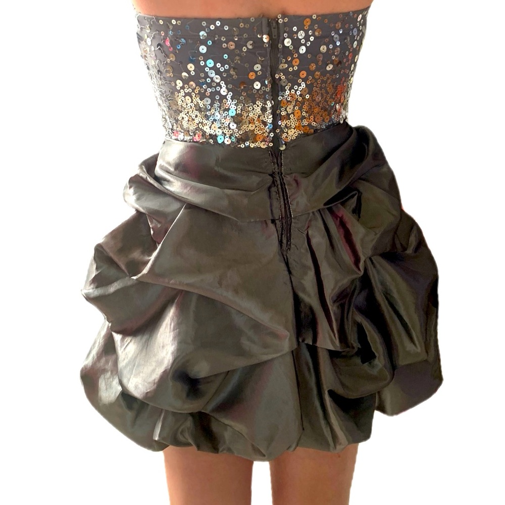 Trixxi Size 3 Gray Strapless Sequin Puff Skirt Formal Short Mini Dress - Picture 5 of 7